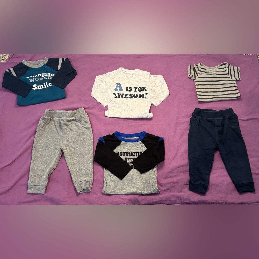 6 Piece Kids Graphic Tees and Pants Set 12 months